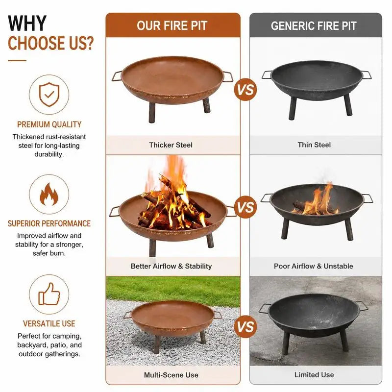 Round Steel Fire Pit, Powder Coated Black, Sturdy And Stable, For Garden, Patio, Camping, Backyard Party, Gastronomy, 67.5x58x22.5 Cm