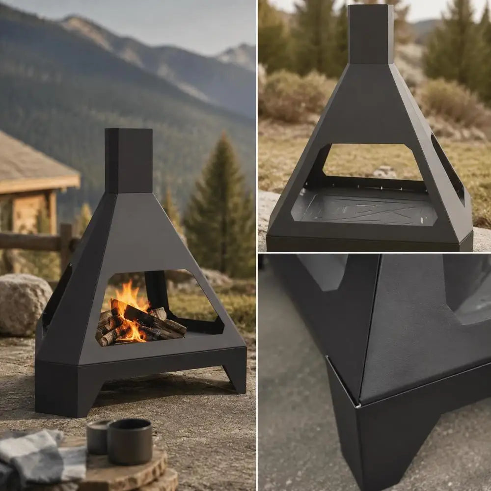 Outdoor Fire Pit Black Steel Square Fire Bowl Patio Backyard Garden Camping Wood Burning Brazier 50 X 43 X 52 Cm
