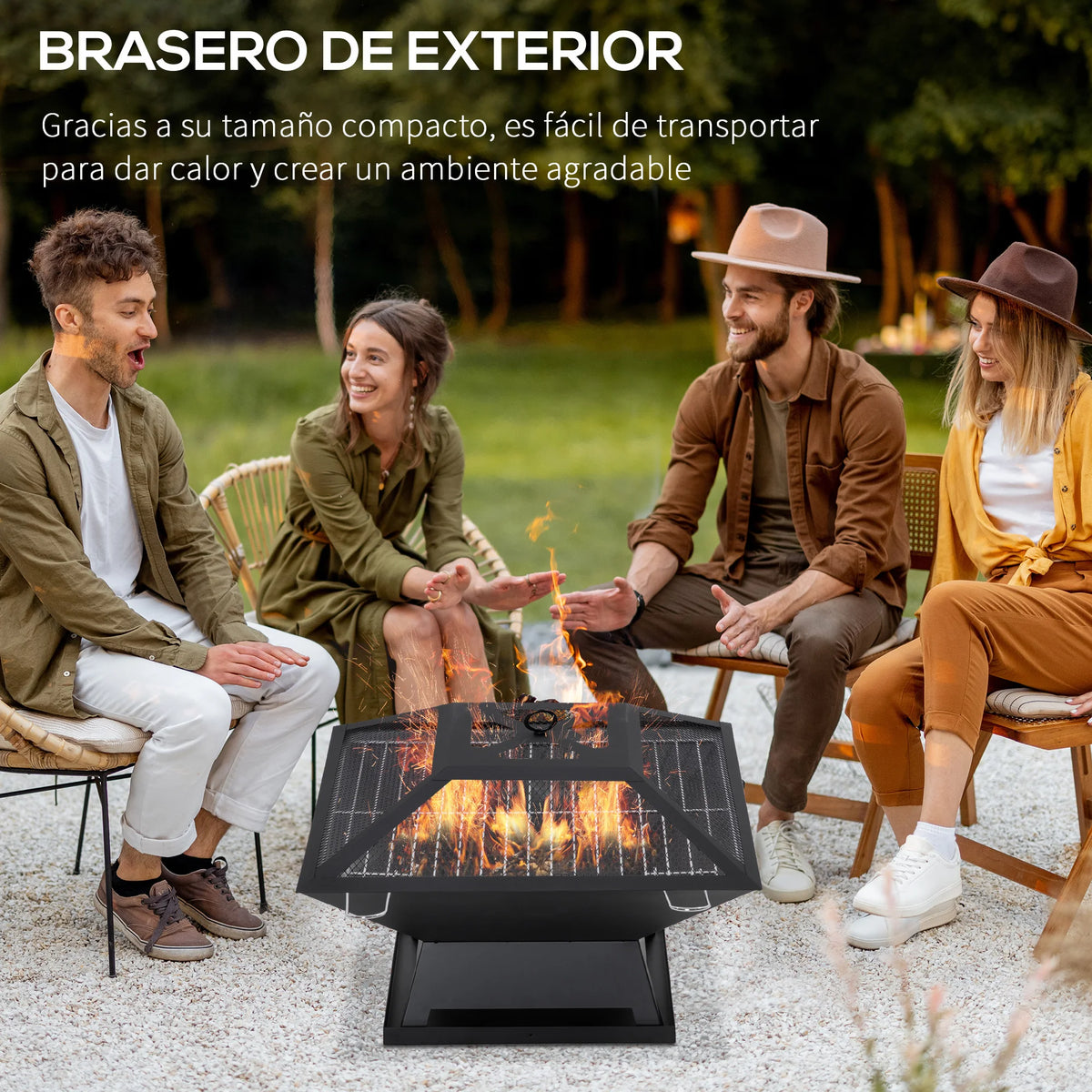 Outsunny Outdoor Steel Brazier with Spark Protector 45X45X34 cm Black