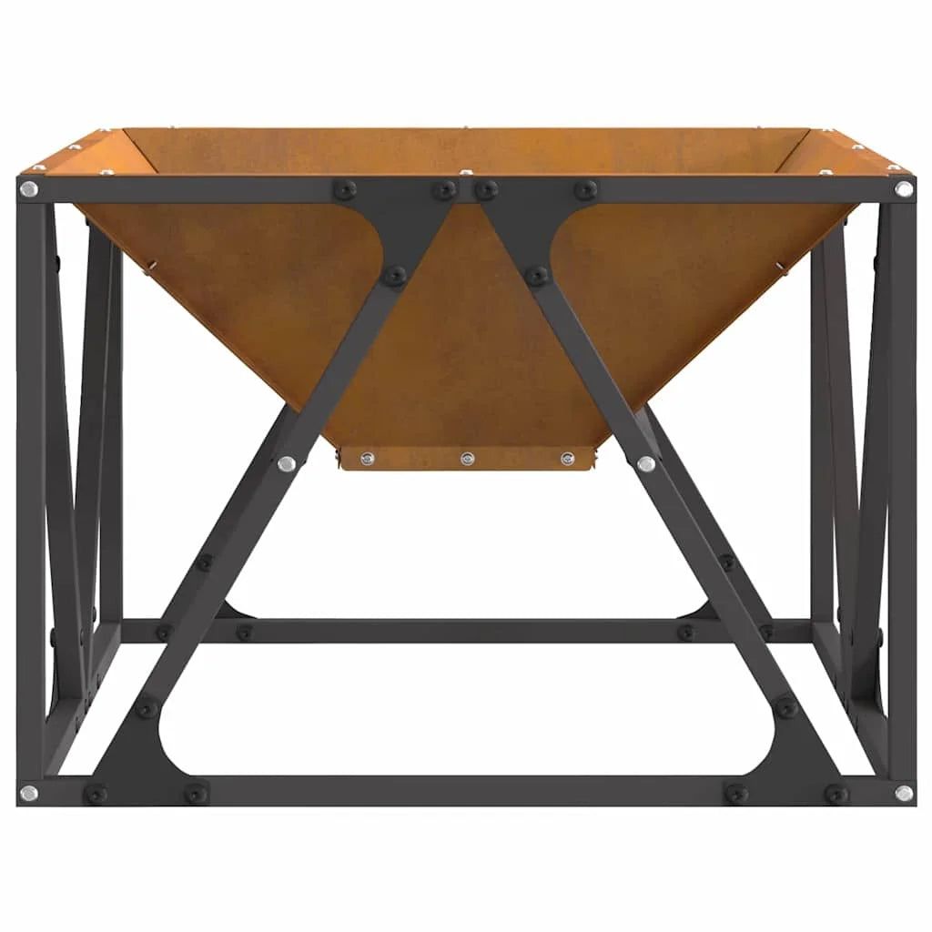Fire Pit Square 50X50X35 cm Corten Steel Outdoor Garden Patio Fire Bowl Wood Burning Bbq Brazier