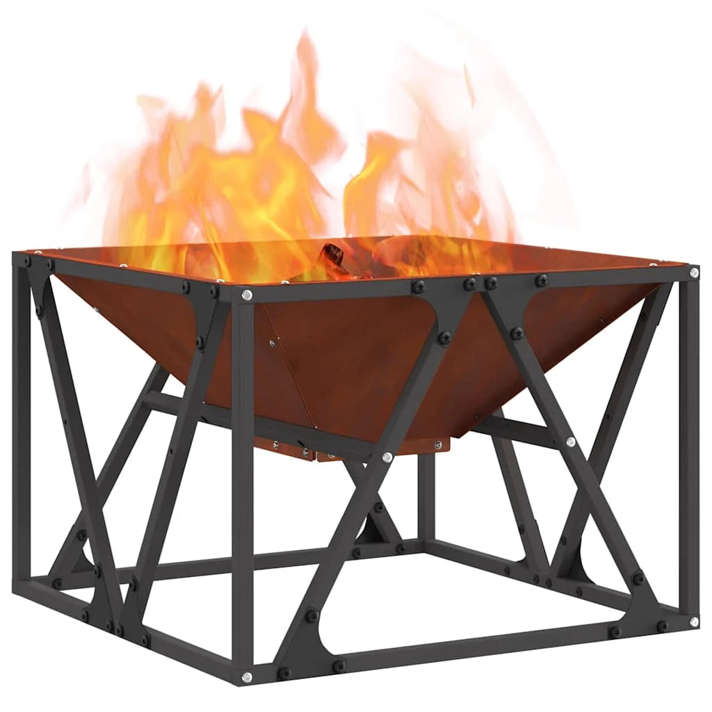 Fire Pit Square 50X50X35 cm Corten Steel Outdoor Garden Patio Fire Bowl Wood Burning Bbq Brazier