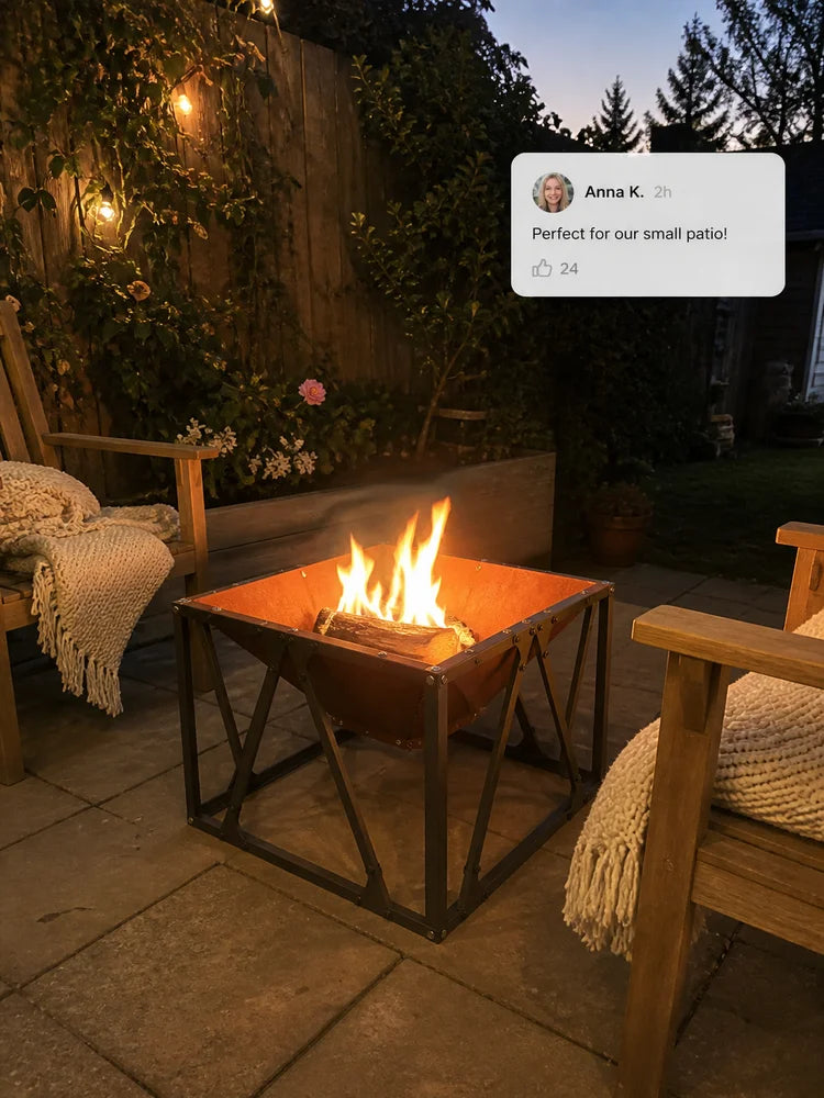 Fire Pit Square 50X50X35 cm Corten Steel Outdoor Garden Patio Fire Bowl Wood Burning Bbq Brazier