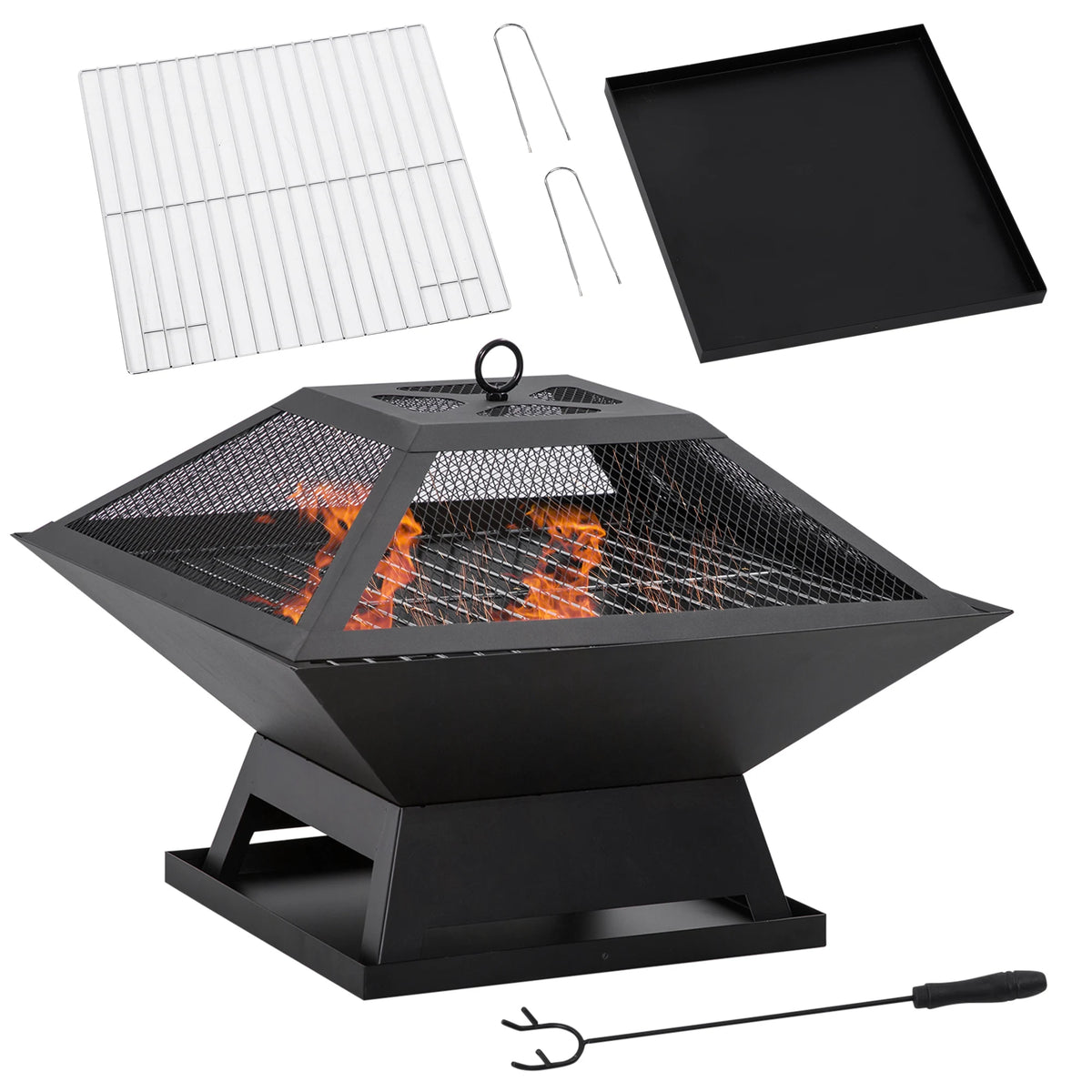 Outsunny Outdoor Steel Brazier with Spark Protector 45X45X34 cm Black