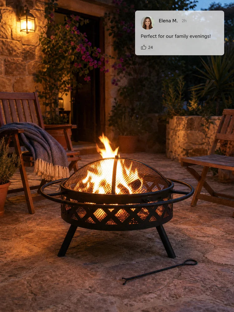 Fire Pit Bowl with Poker 70 cm XXL Steel Outdoor Garden Fireplace Wood Burning Brazier for Patio