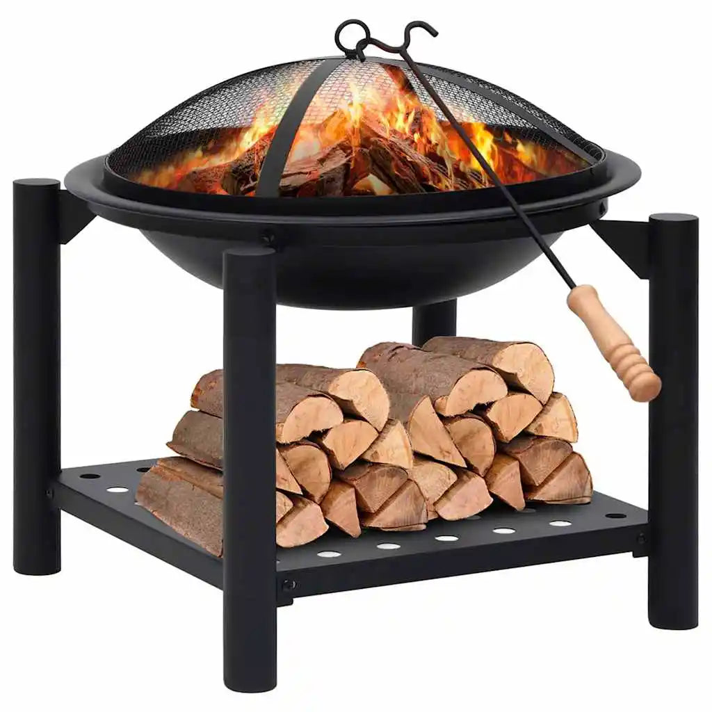 Fire Bowl with Poker 54X54X55 cm Steel Outdoor Fire Pit Garden Patio Wood Burning