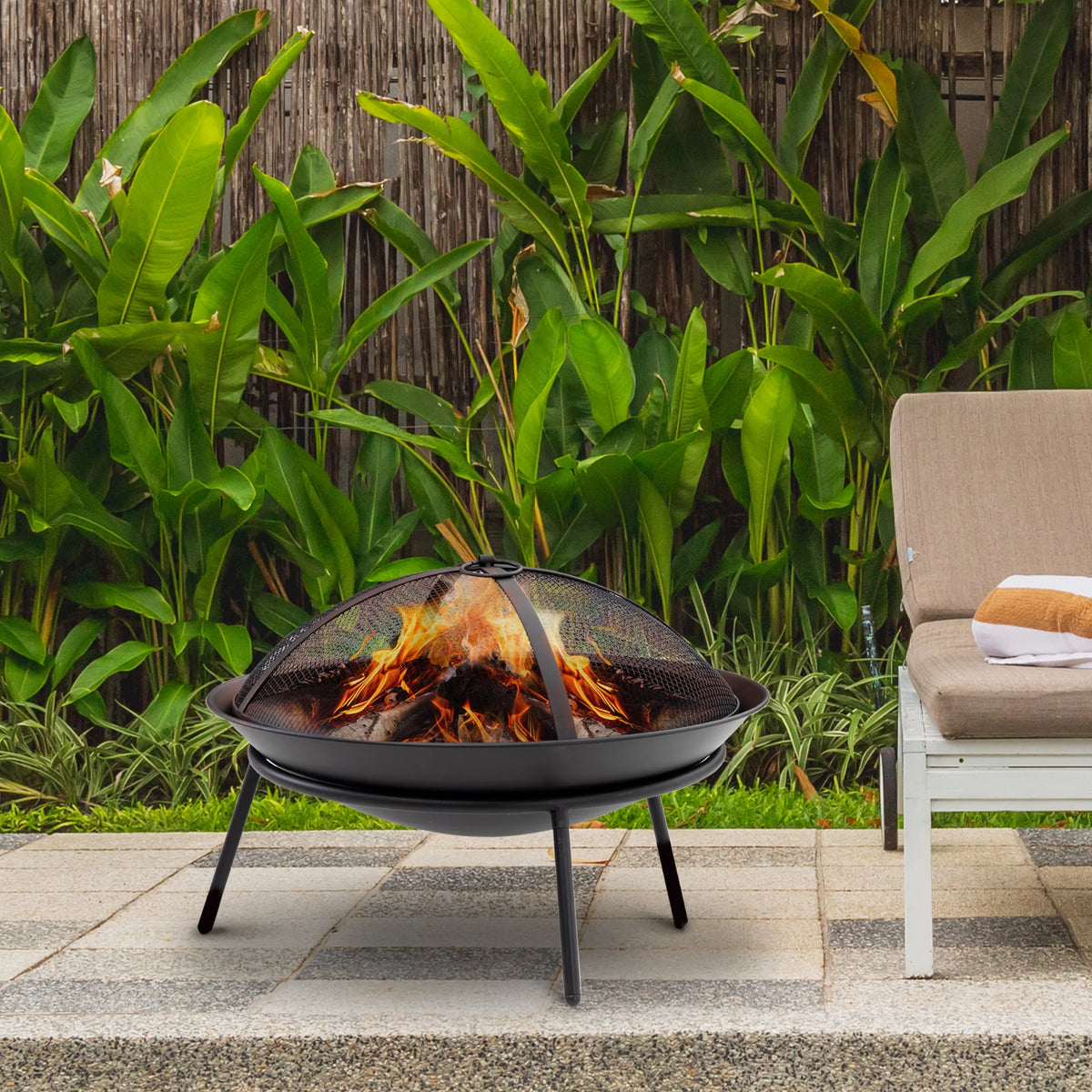 Outsunny Outdoor Garden Brazier with Spark Protector and Poker Ø47X33Cm