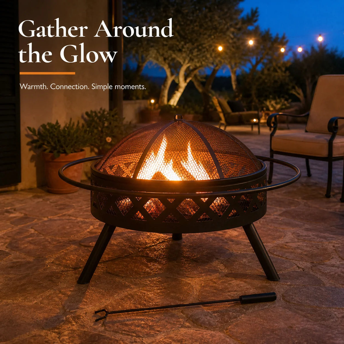 Fire Pit Bowl with Poker 70 cm XXL Steel Outdoor Garden Fireplace Wood Burning Brazier for Patio