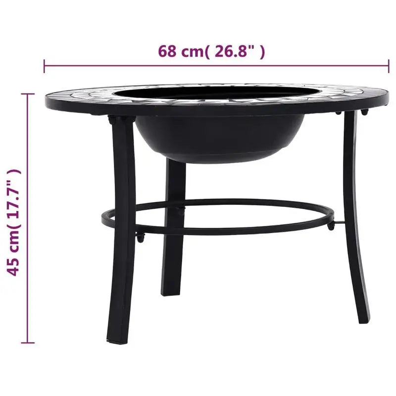 Mosaic Fire Pit Bowl with Steel Stand, Black and White Ceramic Design, 68cm Outdoor Patio Garden Heater for Wood Burning and Grilling