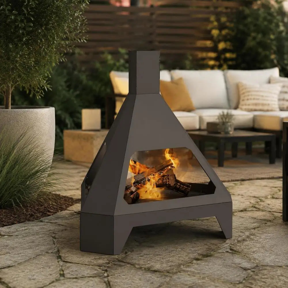 Outdoor Fire Pit Black Steel Square Fire Bowl Patio Backyard Garden Camping Wood Burning Brazier 50 X 43 X 52 Cm