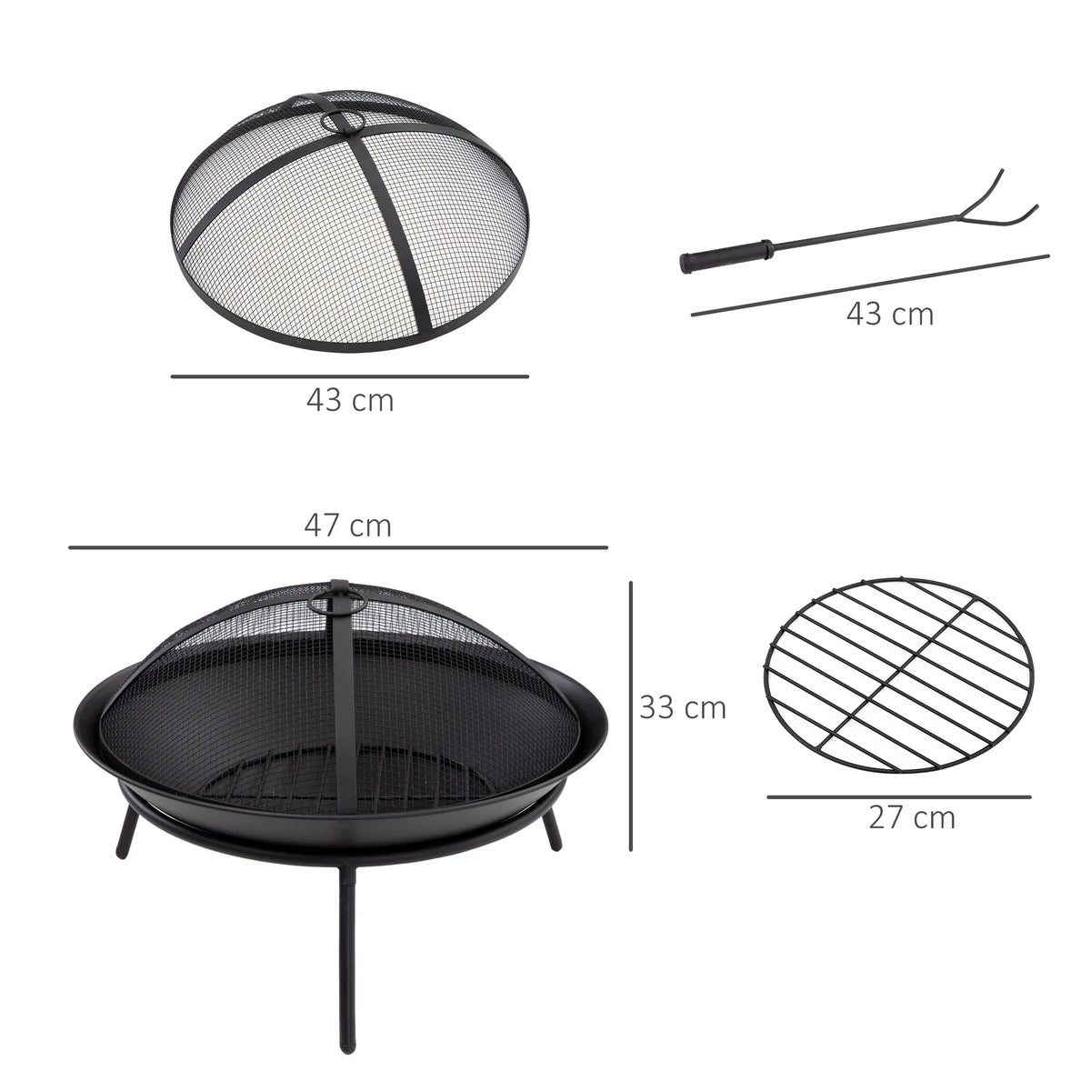 Outsunny Outdoor Garden Brazier with Spark Protector and Poker Ø47X33Cm