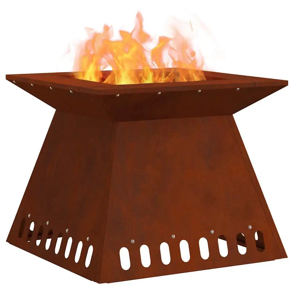 Fire Pit Corten Steel Outdoor Garden Patio Fireplace 48X48X40 cm Wood Burning Charcoal Bbq