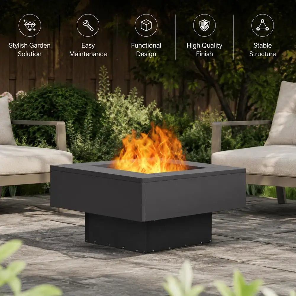 Outdoor Fire Pit, Steel Construction, Square Design, Easy Maintenance, Garden Camping Bonfire Stand, Black, 60x60x30cm