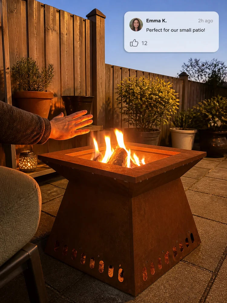 Fire Pit Corten Steel Outdoor Garden Patio Fireplace 48X48X40 cm Wood Burning Charcoal Bbq
