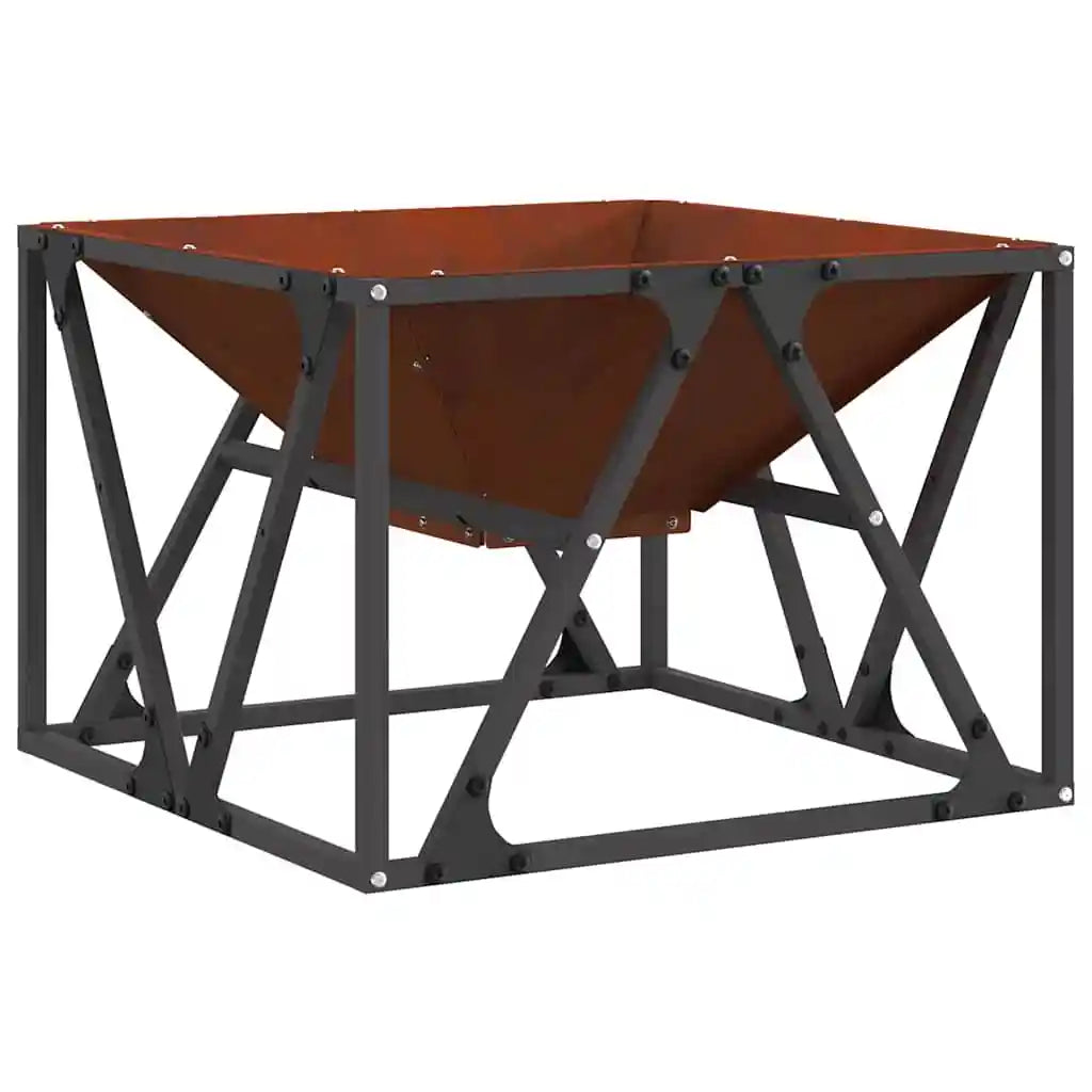 Fire Pit Square 50X50X35 cm Corten Steel Outdoor Garden Patio Fire Bowl Wood Burning Bbq Brazier