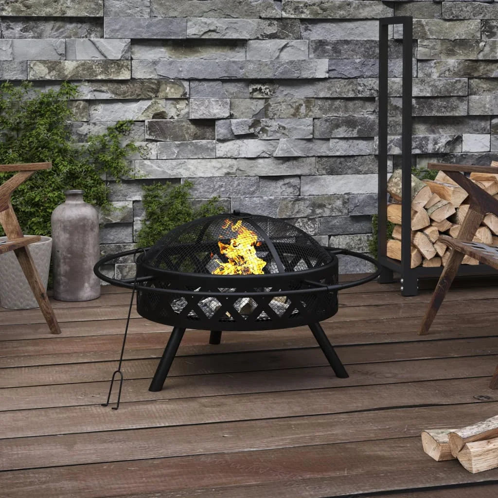 Fire Pit Bowl with Poker 70 cm XXL Steel Outdoor Garden Fireplace Wood Burning Brazier for Patio