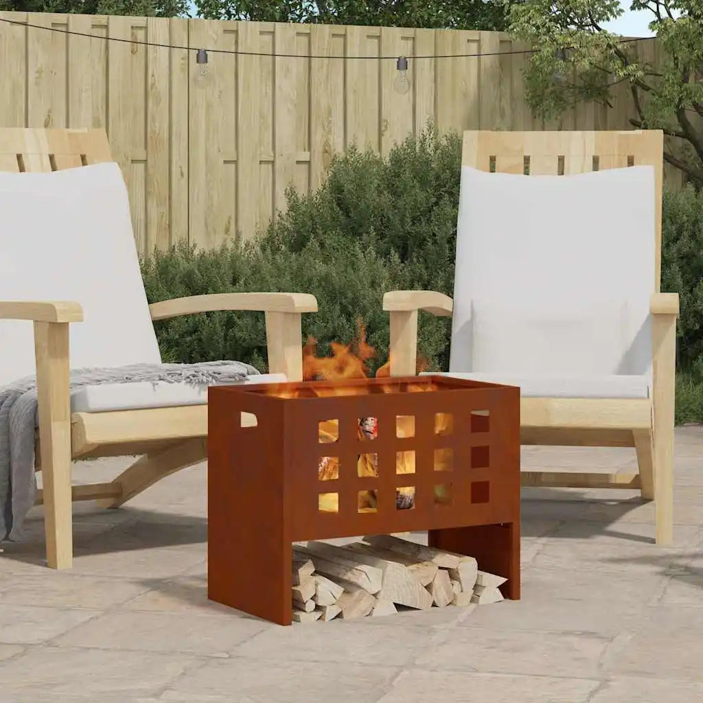 Rectangular Fire Pit Corten Steel 50X30X40 cm Outdoor Garden Patio Heater Fireplace