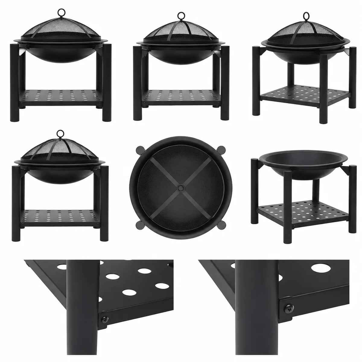 Fire Bowl with Poker 54X54X55 cm Steel Outdoor Fire Pit Garden Patio Wood Burning