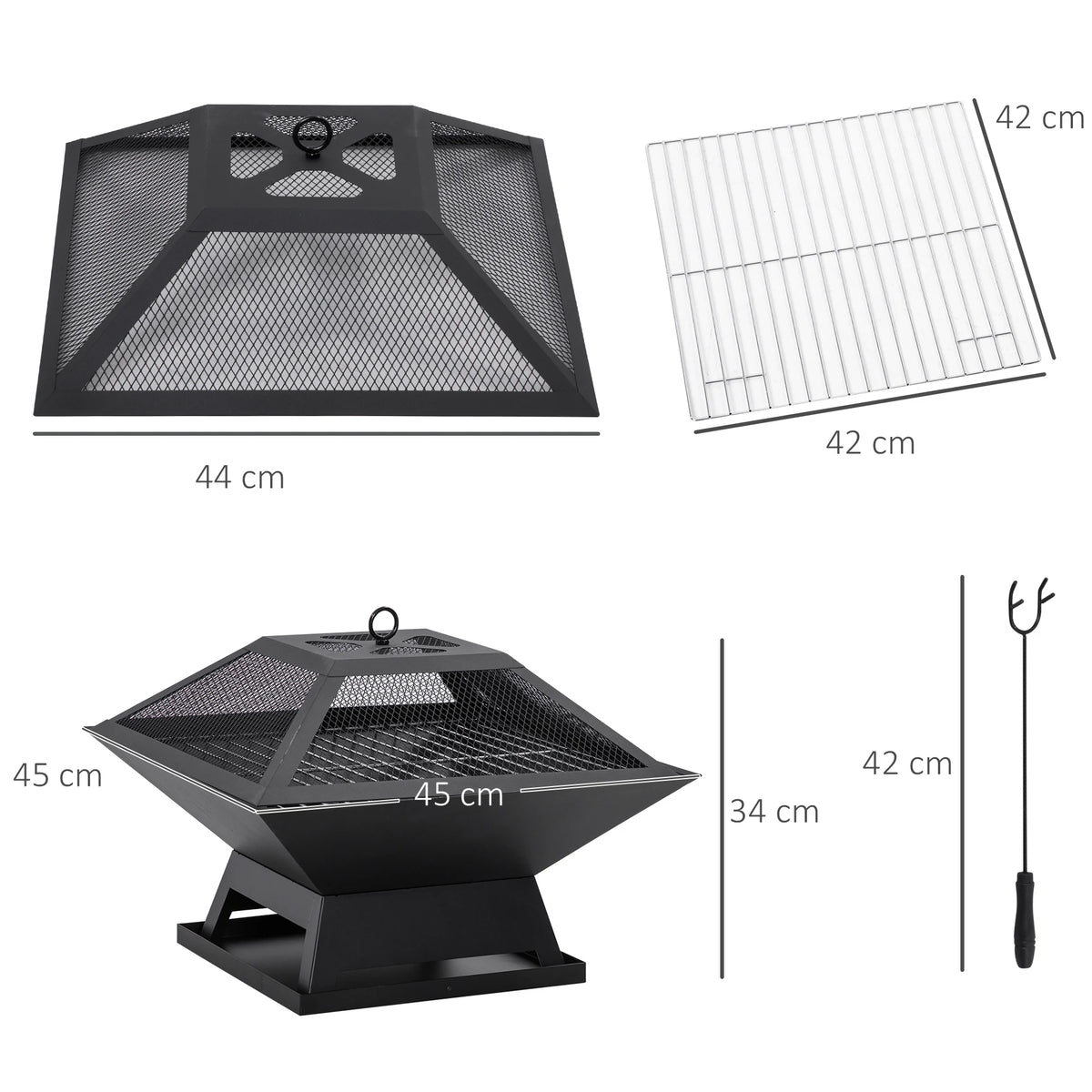 Outsunny Outdoor Steel Brazier with Spark Protector 45X45X34 cm Black