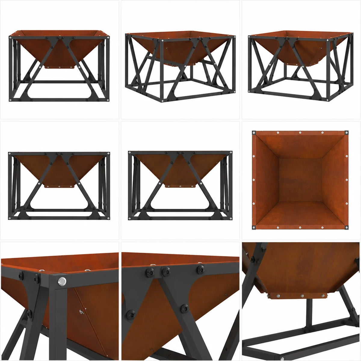 Fire Pit Square 50X50X35 cm Corten Steel Outdoor Garden Patio Fire Bowl Wood Burning Bbq Brazier