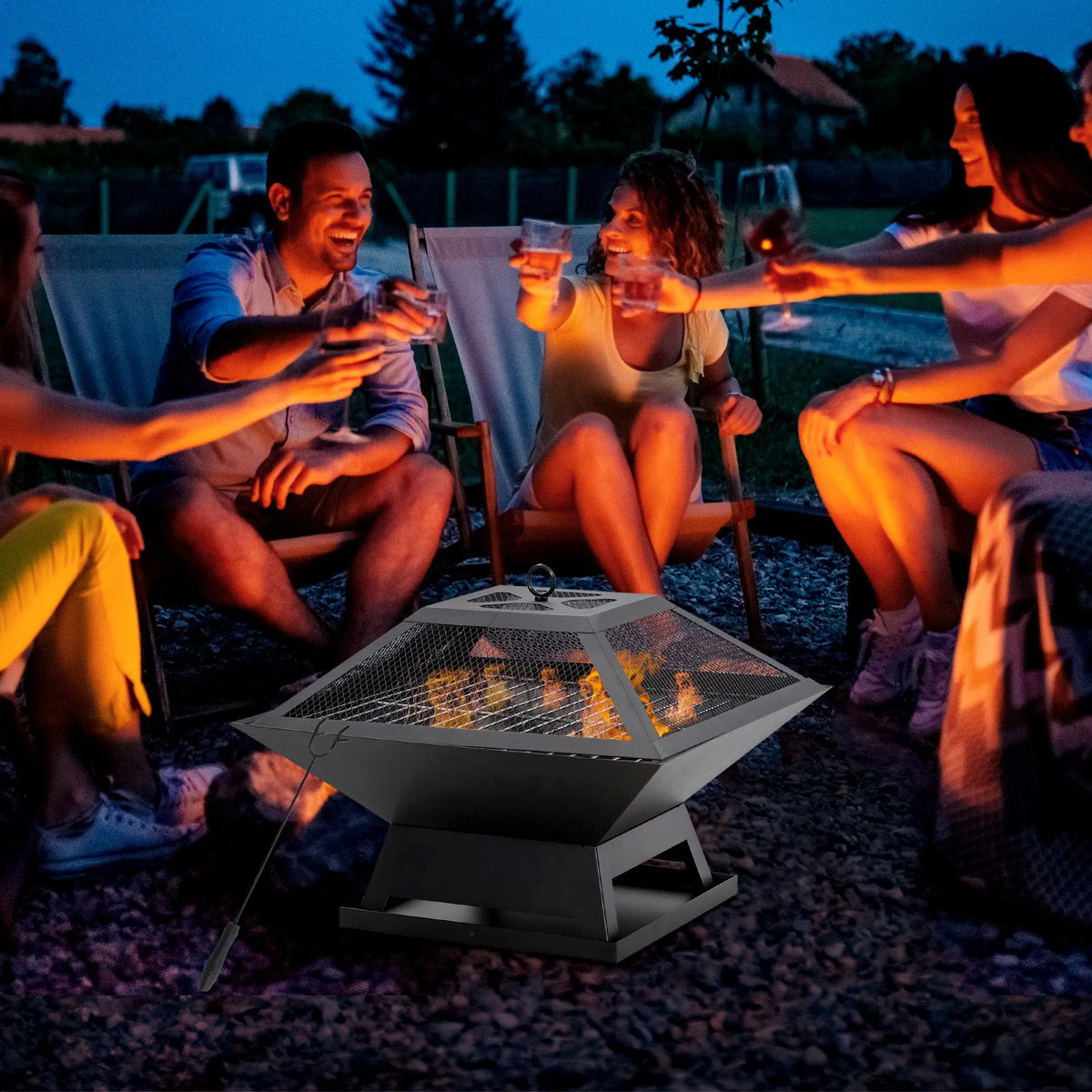 Outsunny Outdoor Steel Brazier with Spark Protector 45X45X34 cm Black
