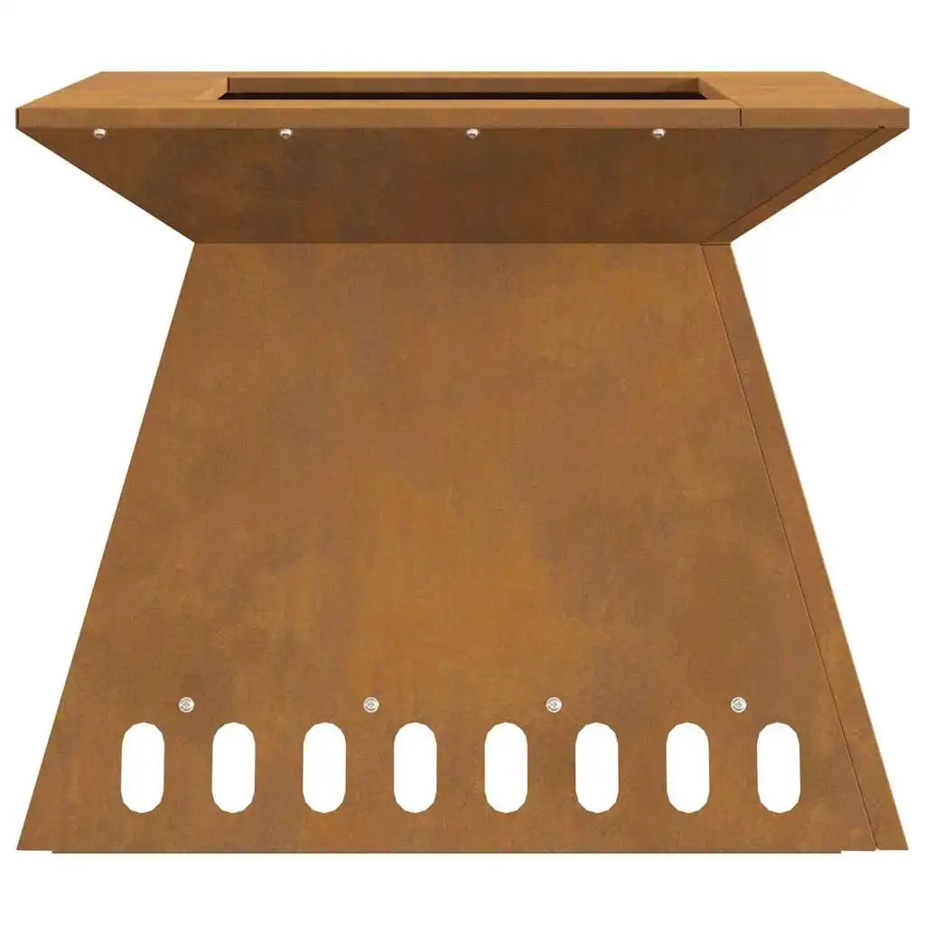 Fire Pit Corten Steel Outdoor Garden Patio Fireplace 48X48X40 cm Wood Burning Charcoal Bbq