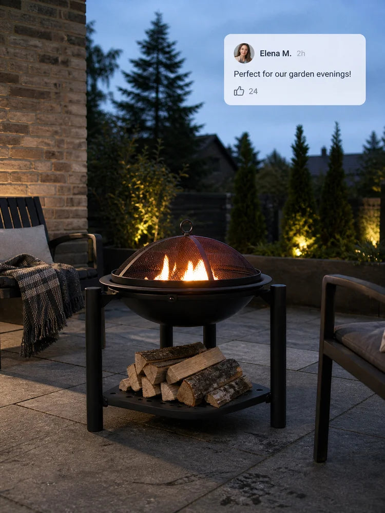 Fire Bowl with Poker 54X54X55 cm Steel Outdoor Fire Pit Garden Patio Wood Burning