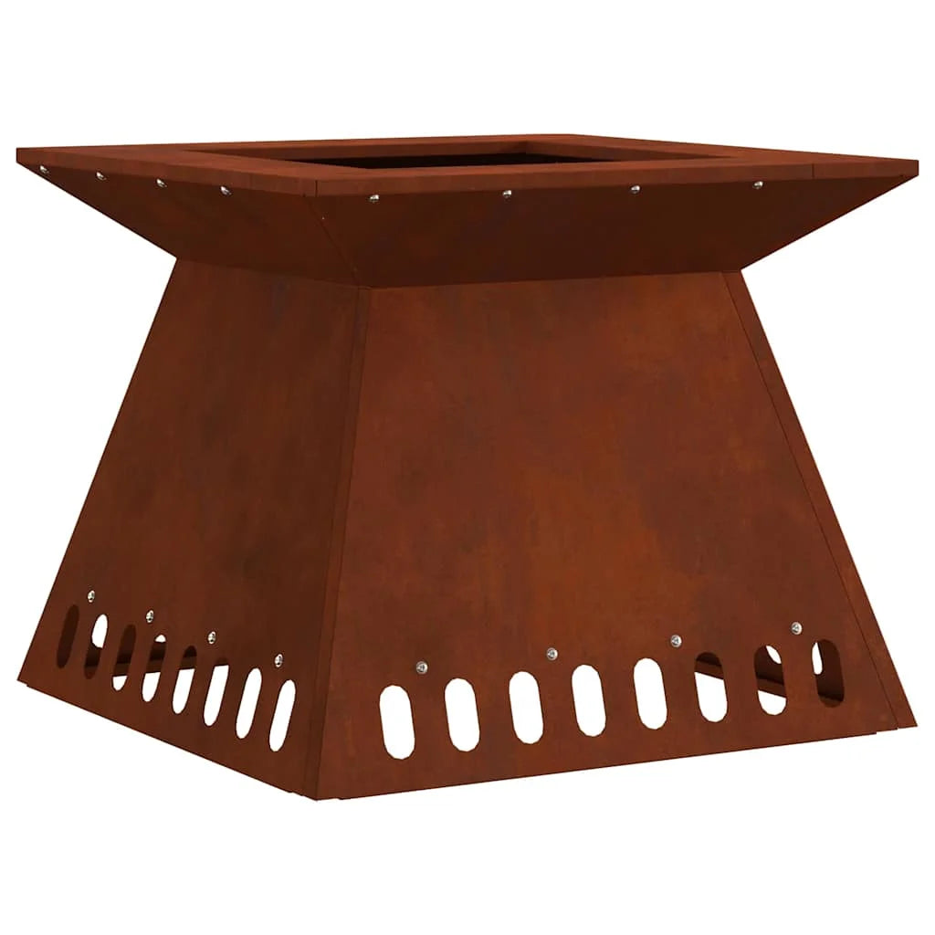 Fire Pit Corten Steel Outdoor Garden Patio Fireplace 48X48X40 cm Wood Burning Charcoal Bbq