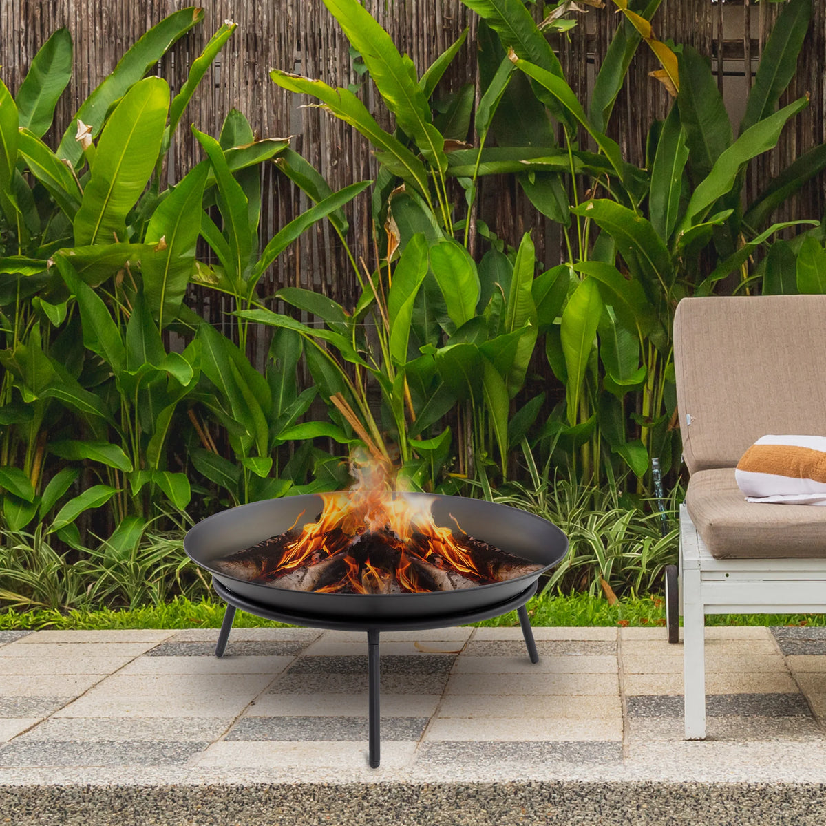 Outsunny Outdoor Garden Brazier with Poker for Terrace Fires Ø47X21 cm