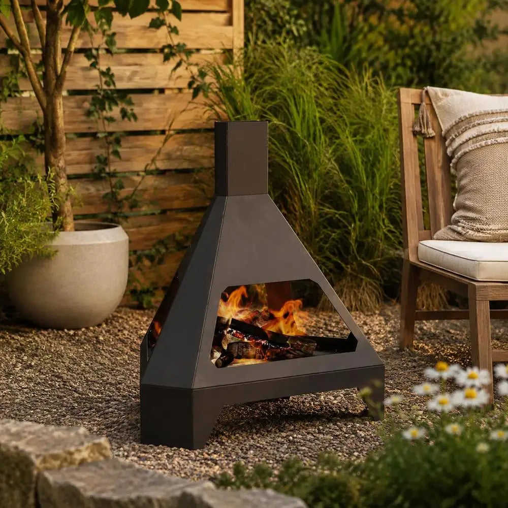 Outdoor Fire Pit Black Steel Square Fire Bowl Patio Backyard Garden Camping Wood Burning Brazier 50 X 43 X 52 Cm
