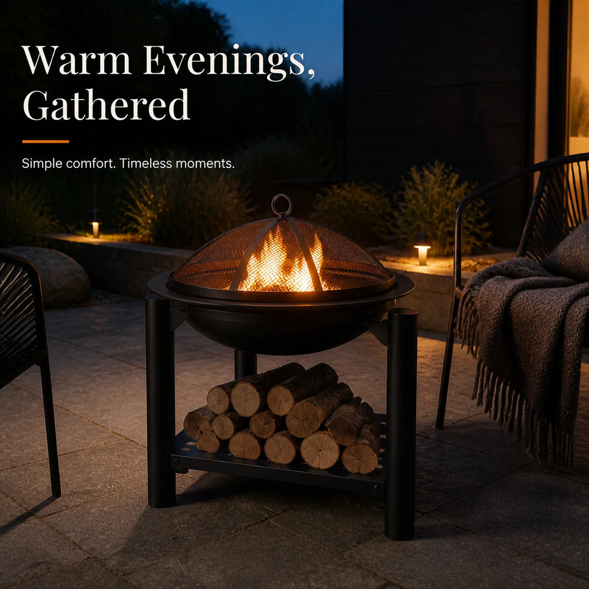 Fire Bowl with Poker 54X54X55 cm Steel Outdoor Fire Pit Garden Patio Wood Burning