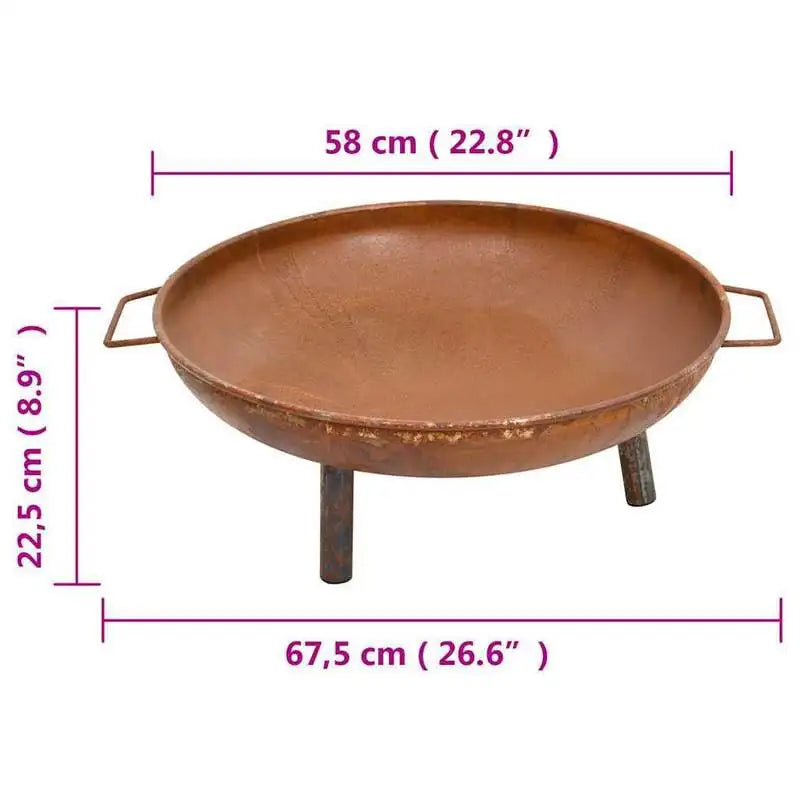 Round Steel Fire Pit, Powder Coated Black, Sturdy And Stable, For Garden, Patio, Camping, Backyard Party, Gastronomy, 67.5x58x22.5 Cm