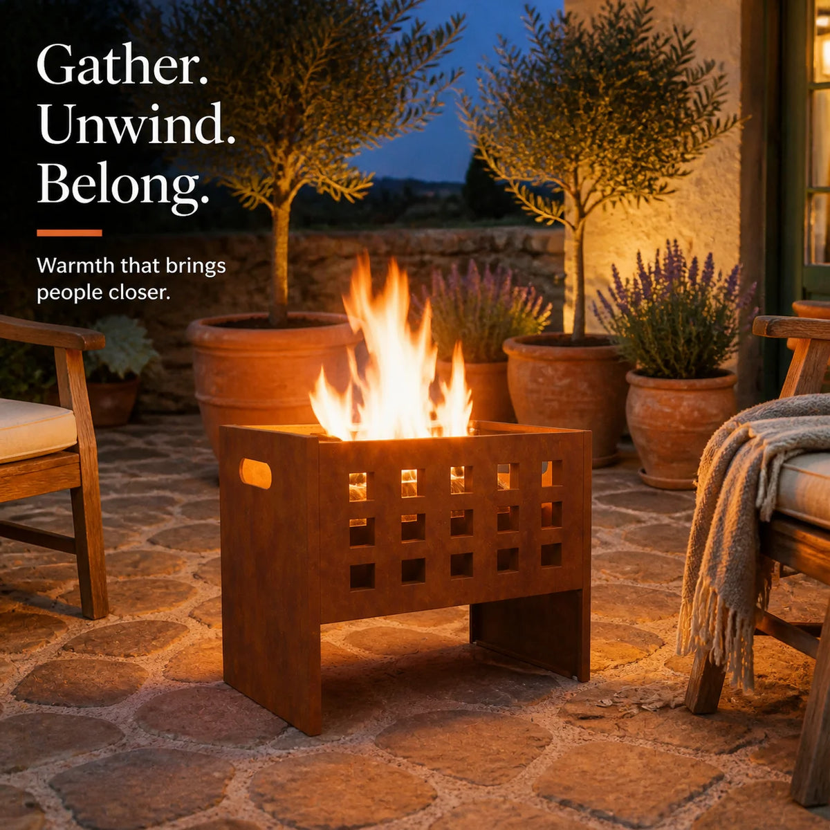 Rectangular Fire Pit Corten Steel 50X30X40 cm Outdoor Garden Patio Heater Fireplace