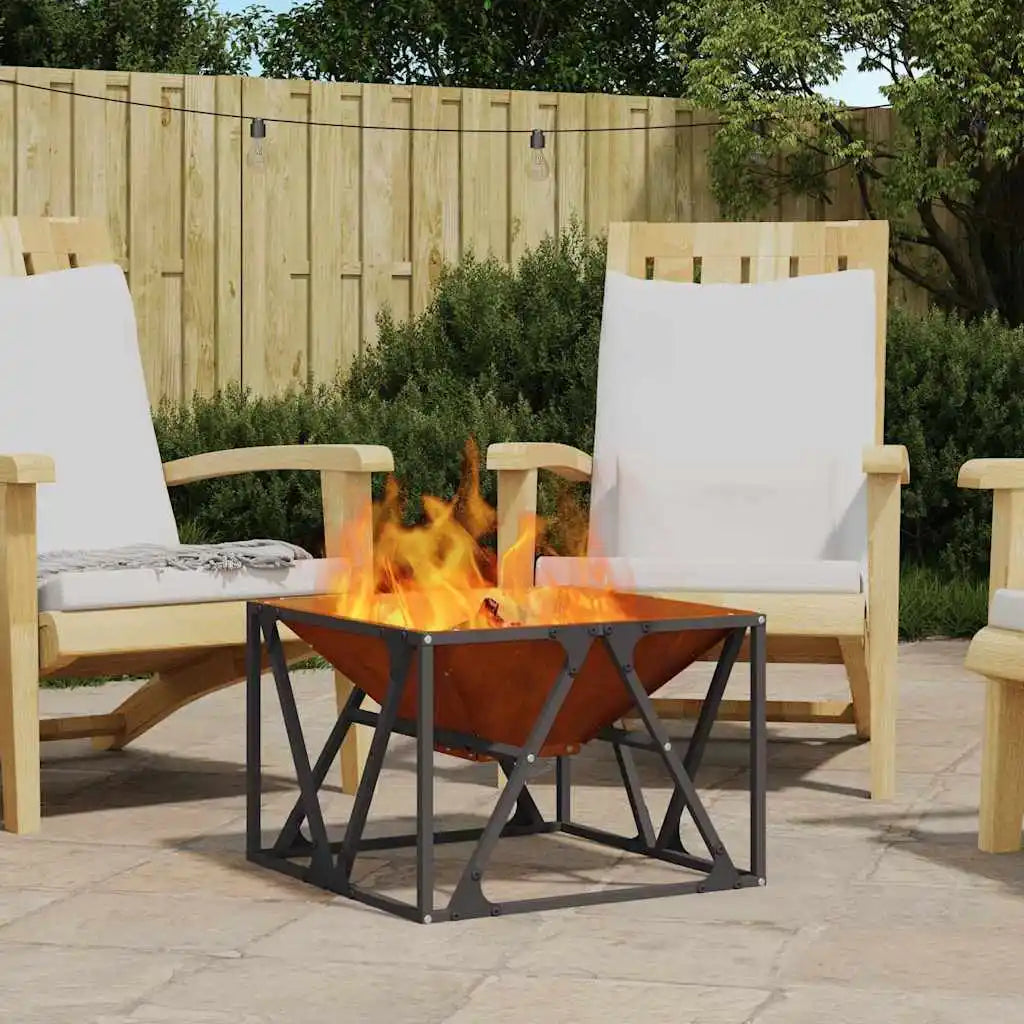 Fire Pit Square 50X50X35 cm Corten Steel Outdoor Garden Patio Fire Bowl Wood Burning Bbq Brazier