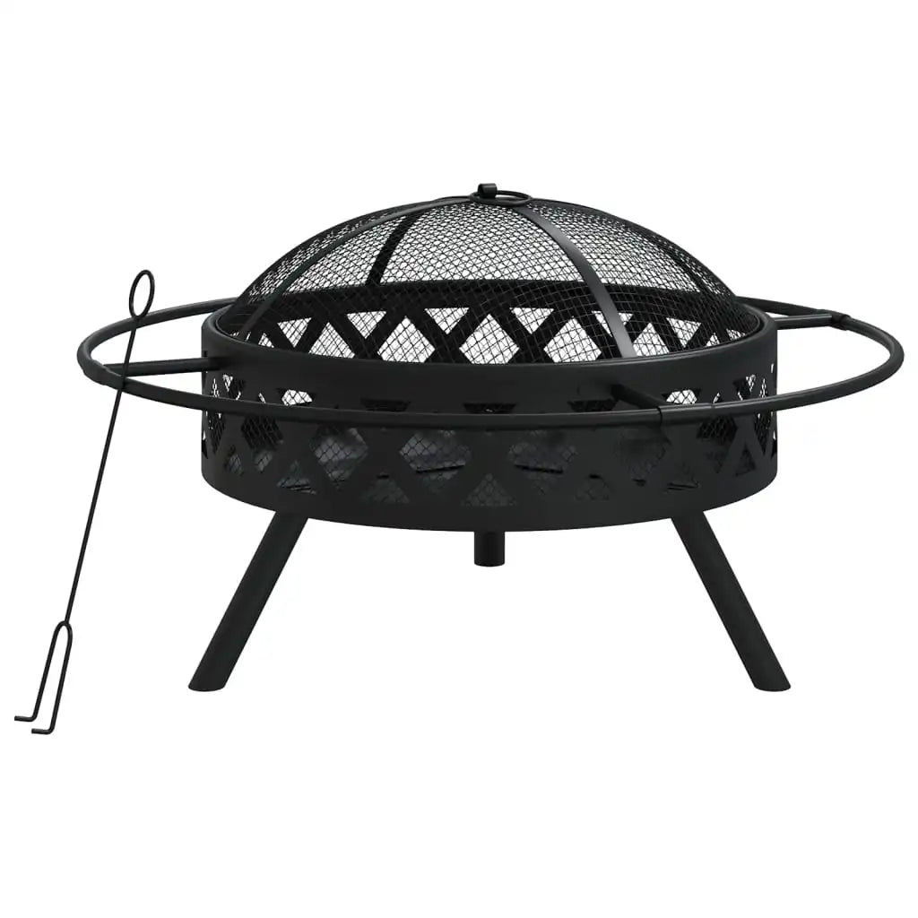 Fire Pit Bowl with Poker 70 cm XXL Steel Outdoor Garden Fireplace Wood Burning Brazier for Patio