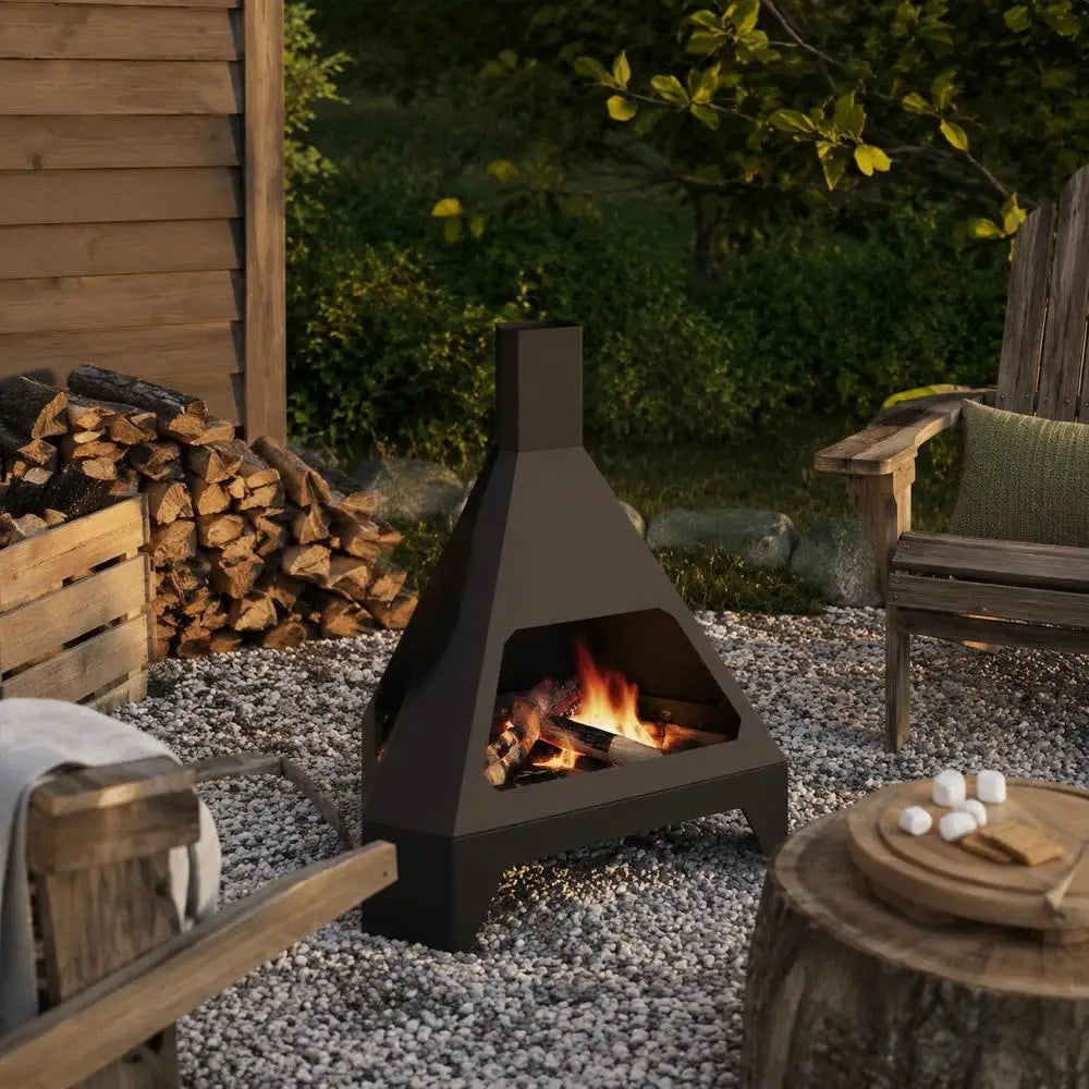 Outdoor Fire Pit Black Steel Square Fire Bowl Patio Backyard Garden Camping Wood Burning Brazier 50 X 43 X 52 Cm
