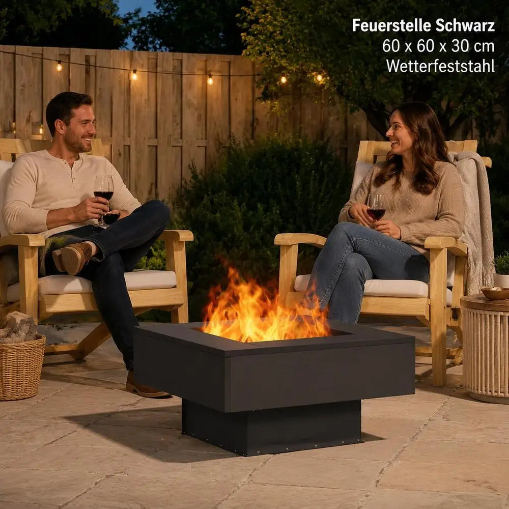Outdoor Fire Pit, Steel Construction, Square Design, Easy Maintenance, Garden Camping Bonfire Stand, Black, 60x60x30cm