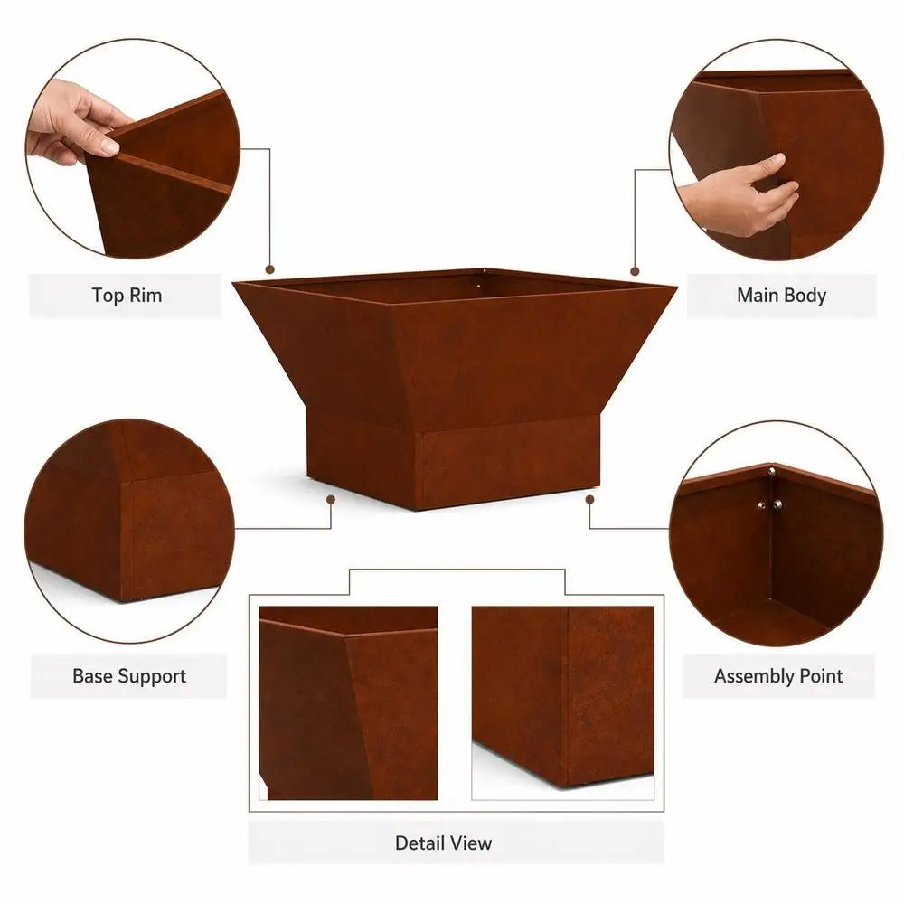 Outdoor Fire Pit, Brown Weathering Steel Square Design, Durable Patio Garden Heating And BBQ Center, 60x60x35 Cm