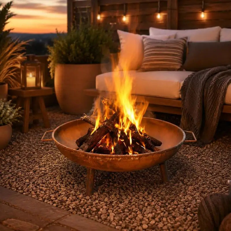 Round Steel Fire Pit, Powder Coated Black, Sturdy And Stable, For Garden, Patio, Camping, Backyard Party, Gastronomy, 67.5x58x22.5 Cm