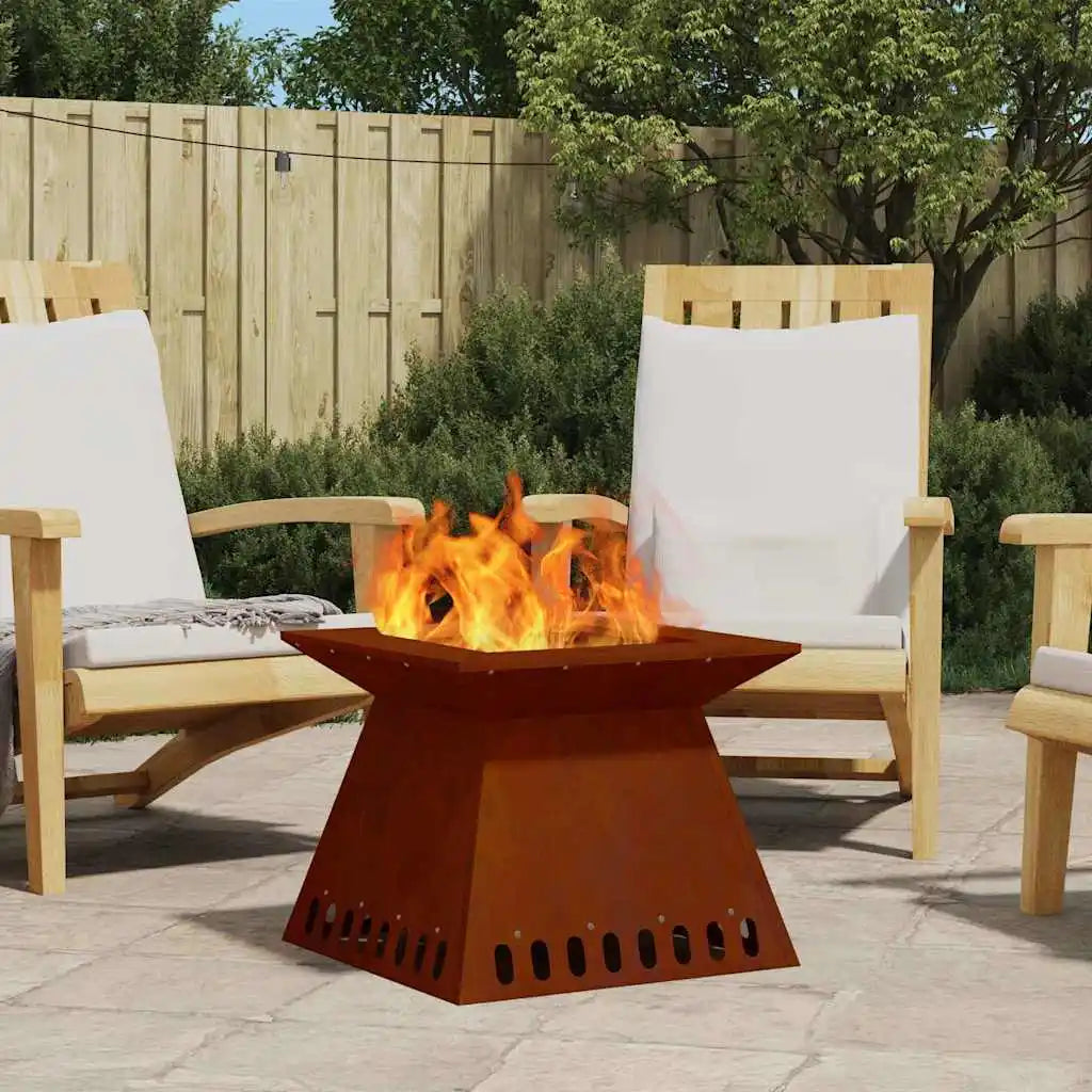 Fire Pit Corten Steel Outdoor Garden Patio Fireplace 48X48X40 cm Wood Burning Charcoal Bbq