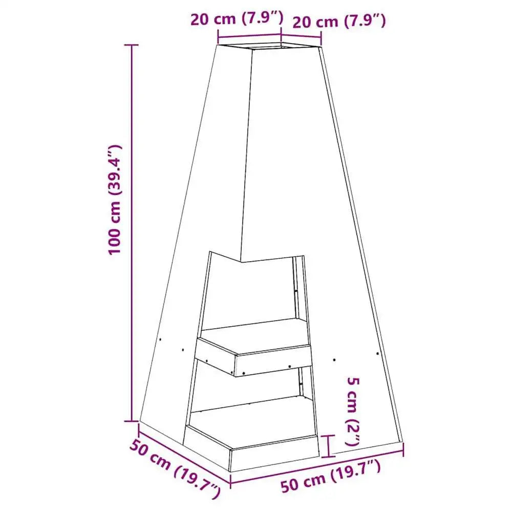 Outdoor Fire Pit Square Patio Fireplace Black Steel Wood Burning Brazier For Garden Backyard Camping BBQ Party 50 X 50 X 100 Cm
