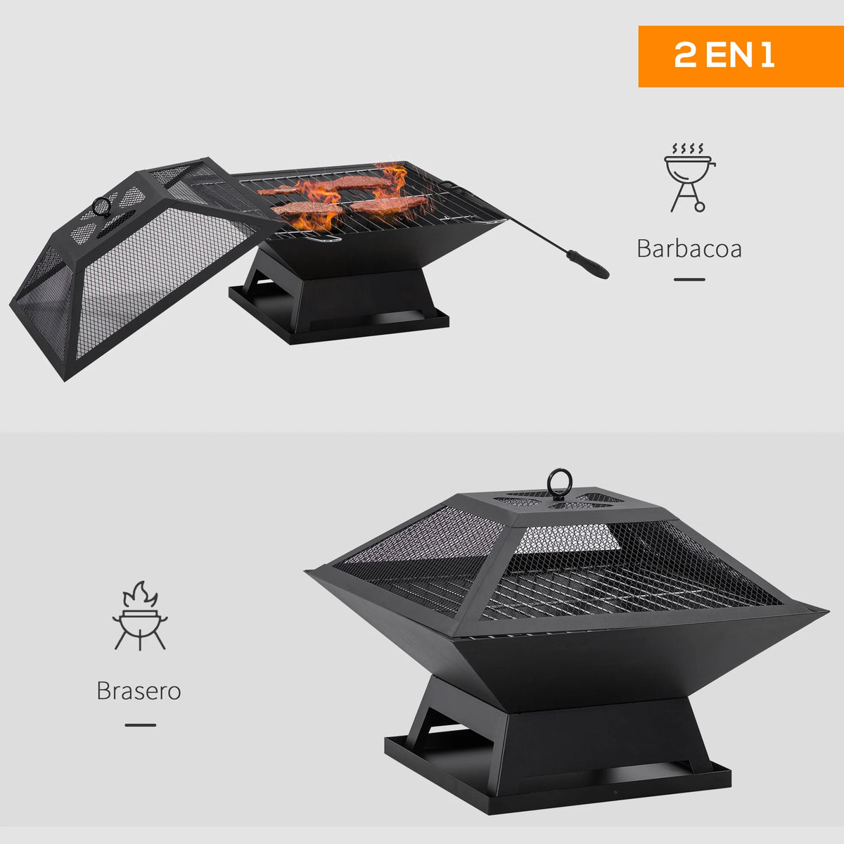 Outsunny Outdoor Steel Brazier with Spark Protector 45X45X34 cm Black