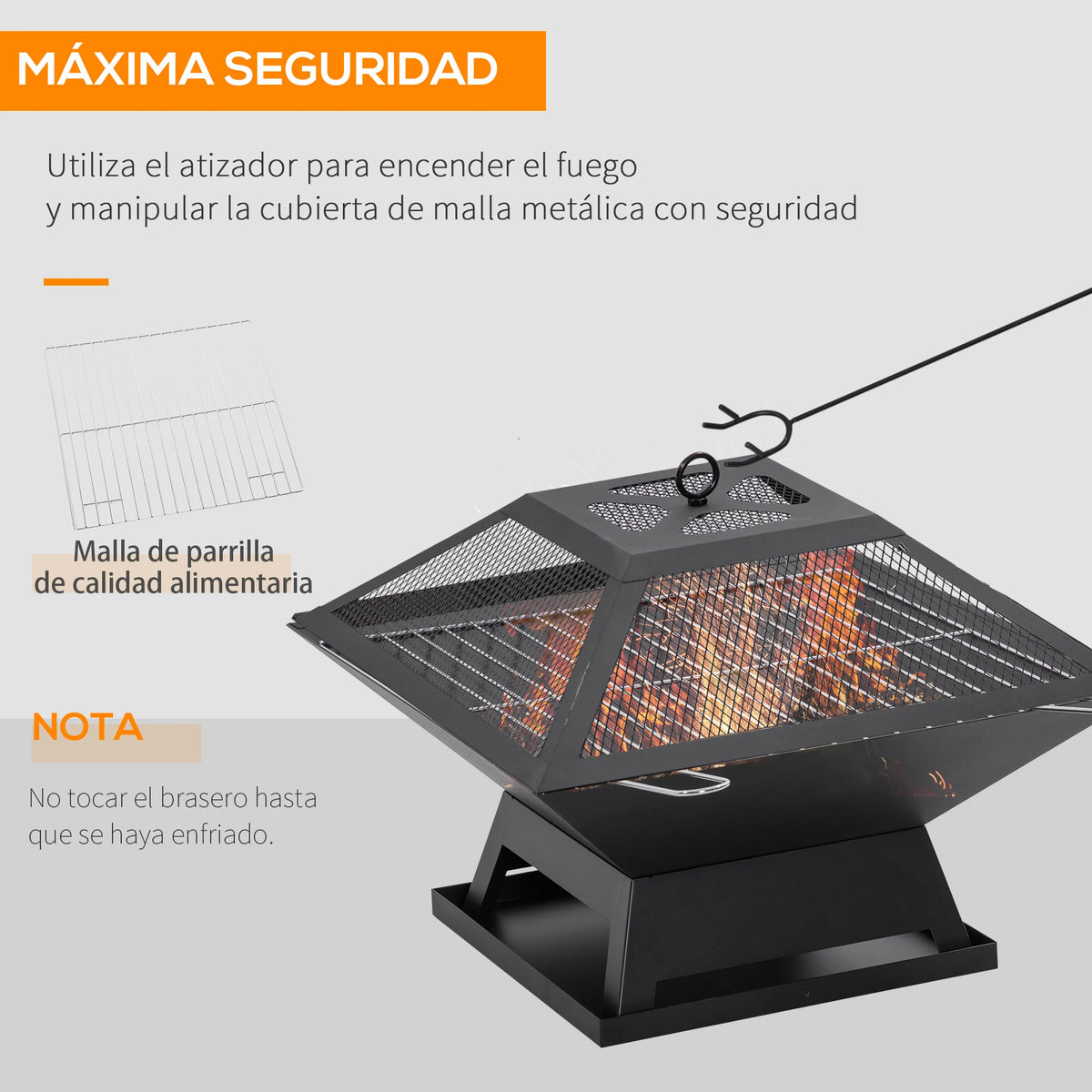 Outsunny Outdoor Steel Brazier with Spark Protector 45X45X34 cm Black