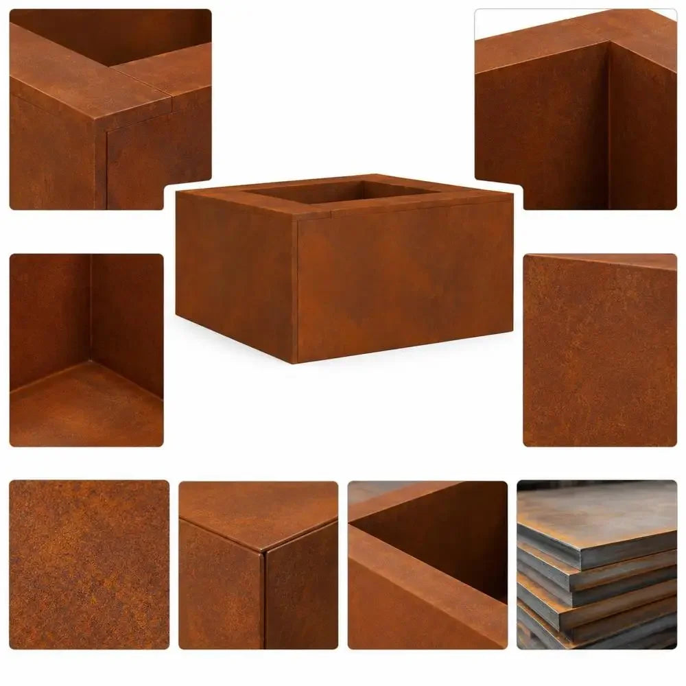 Outdoor Fire Pit, Brown Weathering Steel Square Design, Durable Construction For Garden Patio BBQ Gathering, 60x60x30 Cm