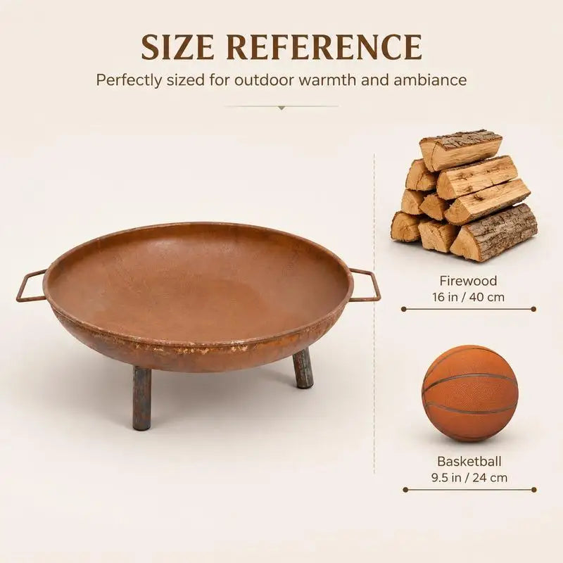Round Steel Fire Pit, Powder Coated Black, Sturdy And Stable, For Garden, Patio, Camping, Backyard Party, Gastronomy, 67.5x58x22.5 Cm