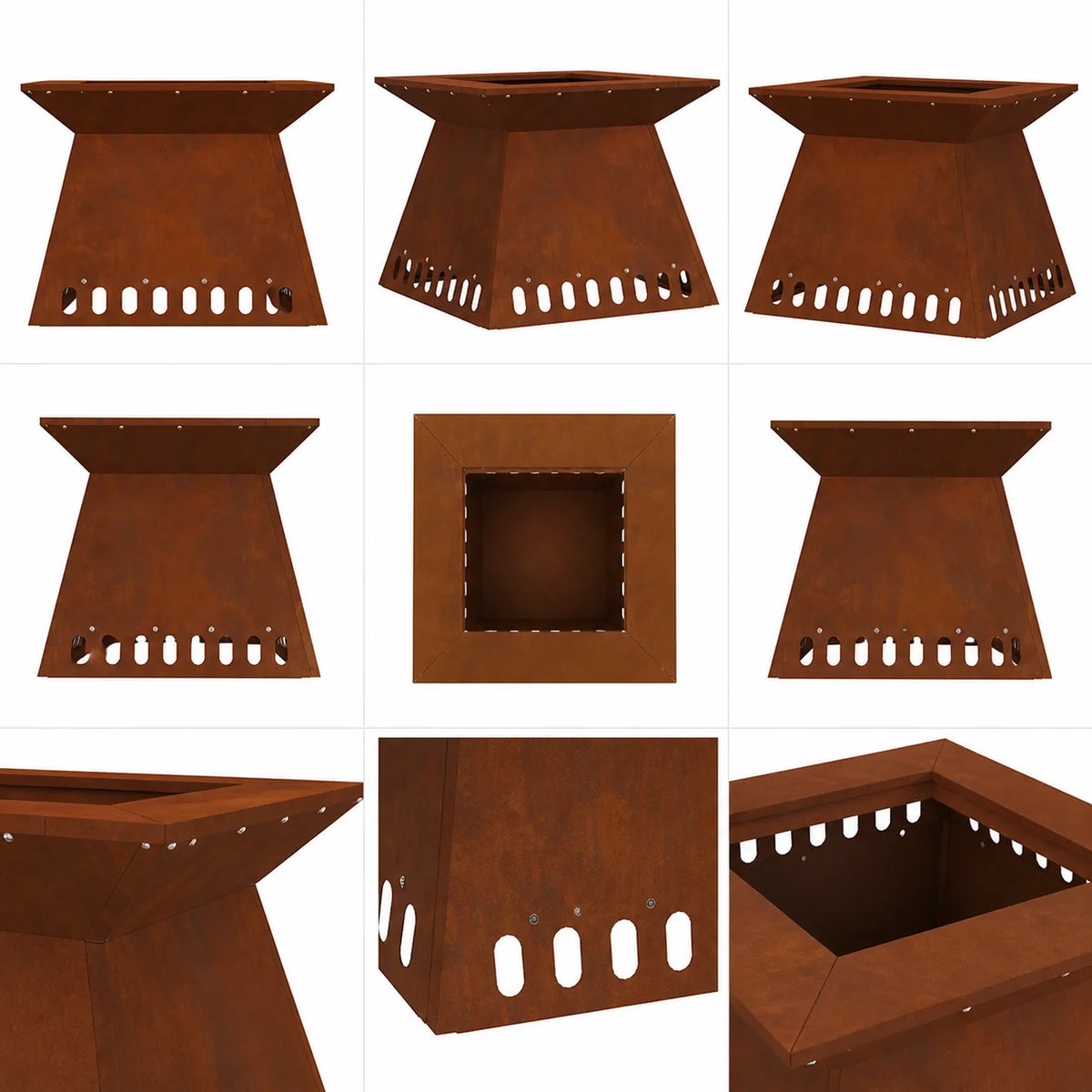 Fire Pit Corten Steel Outdoor Garden Patio Fireplace 48X48X40 cm Wood Burning Charcoal Bbq