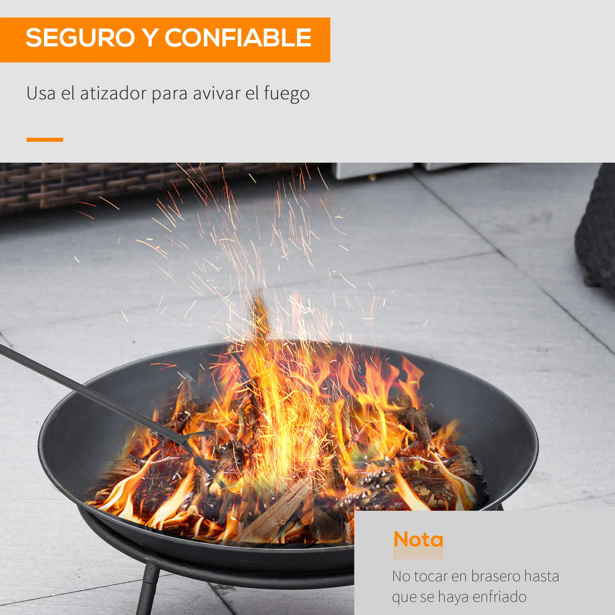 Outsunny Outdoor Garden Brazier with Poker for Terrace Fires Ø47X21 cm